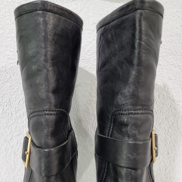 Jimmy Choo Dylan Black Leather Moto Boots Heels EU38 US 7.5 - Picture 5 of 11